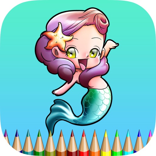 美人鱼着色书女孩：学习色彩和画一个美人鱼，为儿童免费游戏